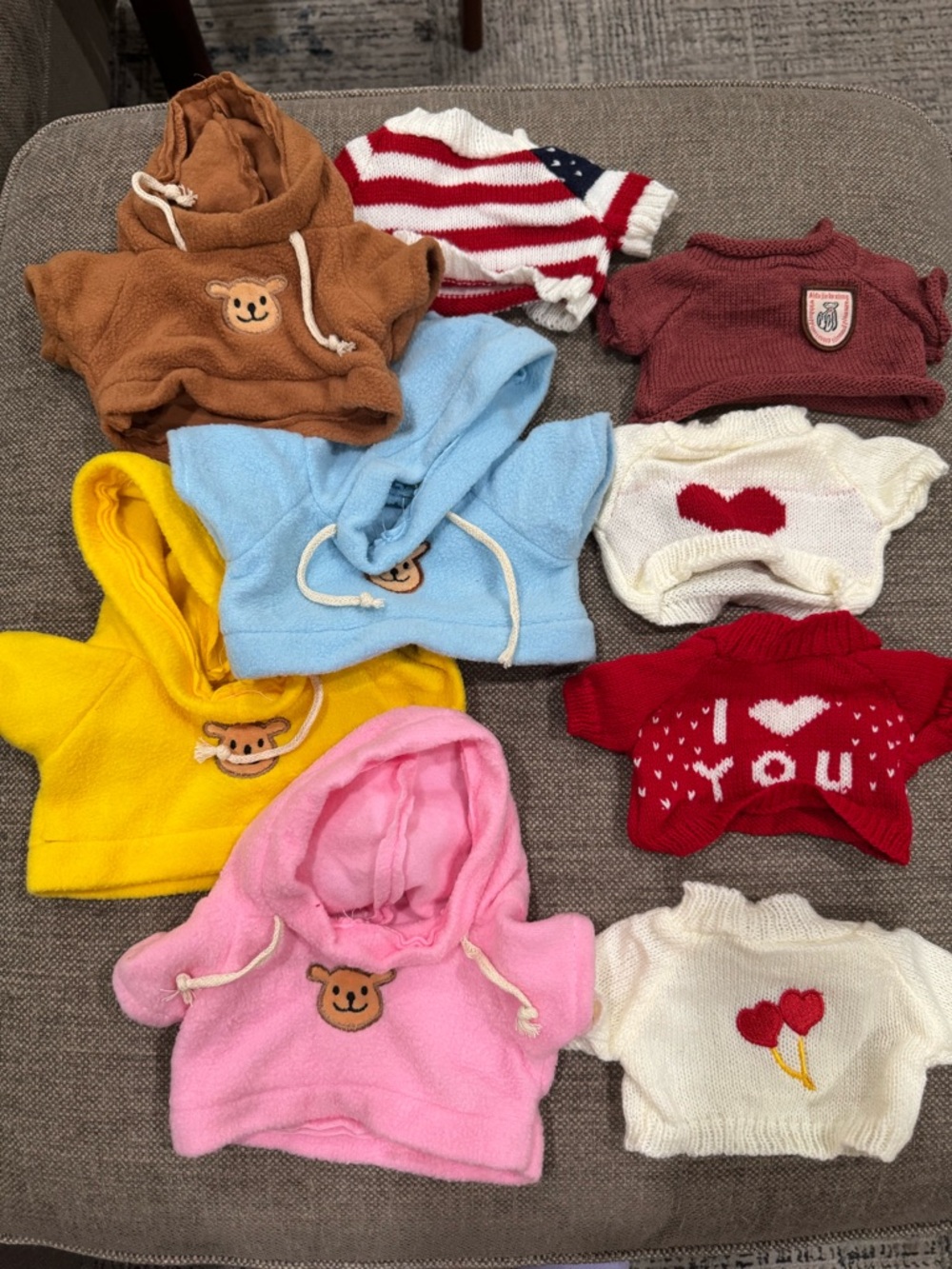 Lot of 9 Teddy Bear Sweaters & Hoodies - Assorted Colors